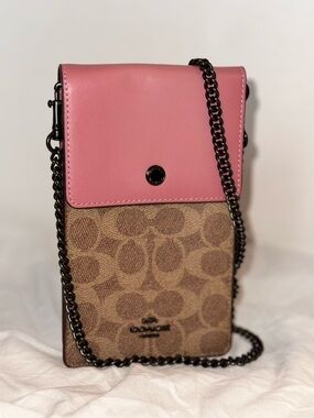 Coach Pink Signature Canvas Crossbody Phone Bag